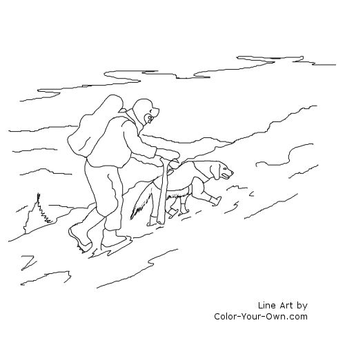 Search and Rescue Dog in snowy mountains Line Art