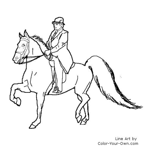 American Saddlebred Horse Under Saddle line art