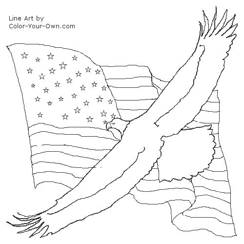Eagle and American Flag Line Art