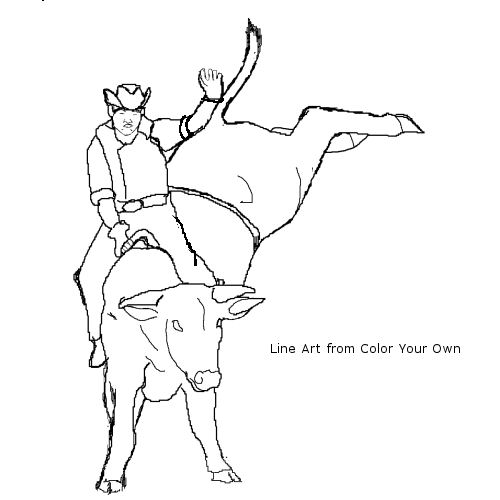 Cowboy on Bucking Bull line art