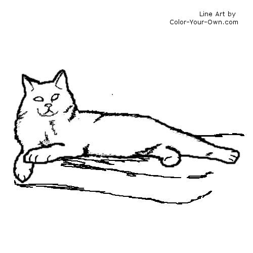 Longhaired Manx Cat Line Art