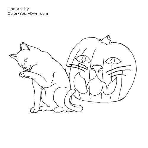 Cat Jack-O-Lantern Line Art