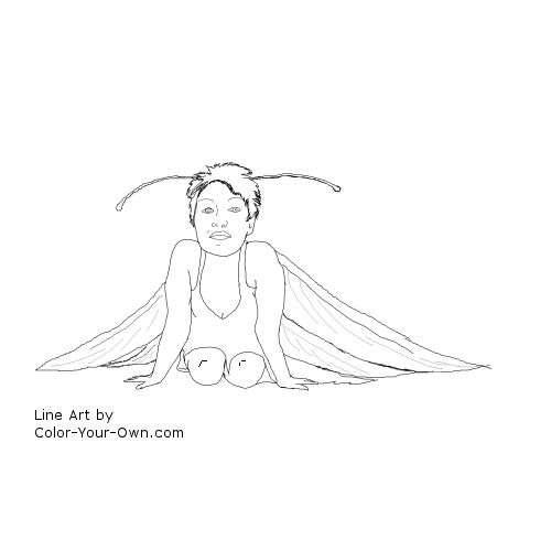Fairy Girl with Antenna line art