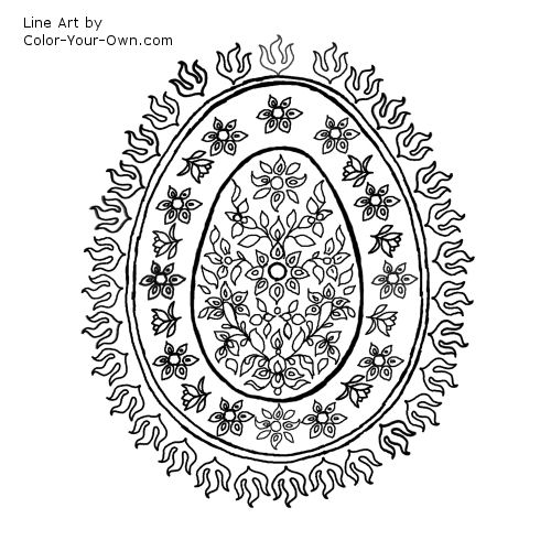 Decorative Egg Pattern with Flowers Line Art