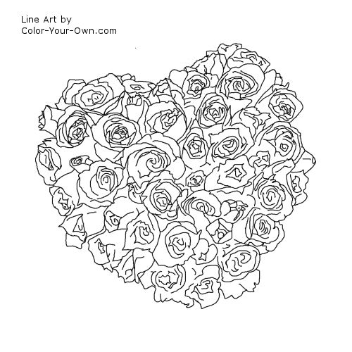 Valentine Heart of Roses Bouquet Line Art