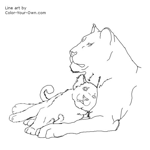 African Lioness with cub Coloring Page