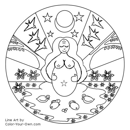 Mother Goddess Spring Mandala Line Art