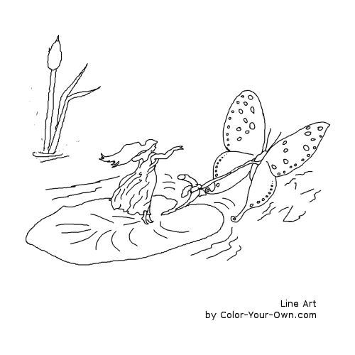 Pond Fairy with Butterfly Line Art