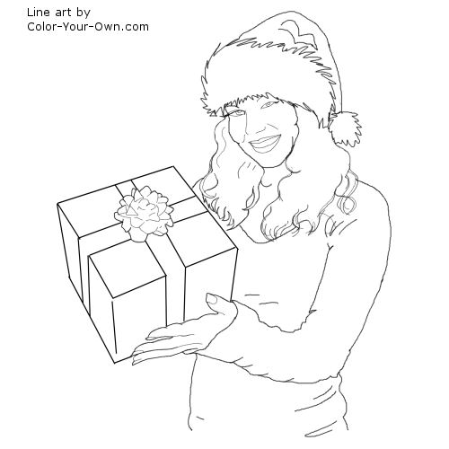 Woman holding a gift Line Art