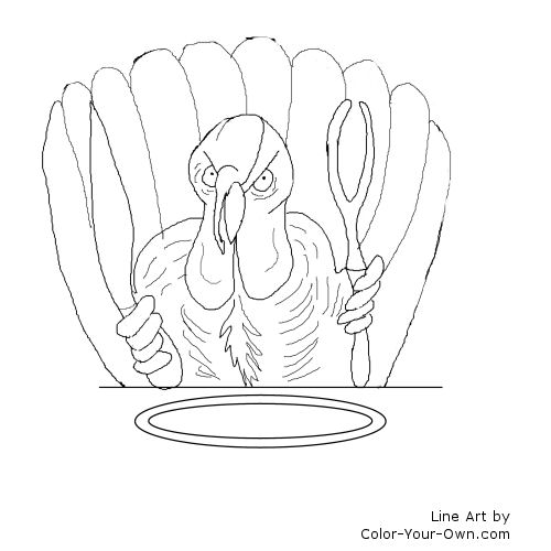 Thanksgiving Mad Turkey Line Art