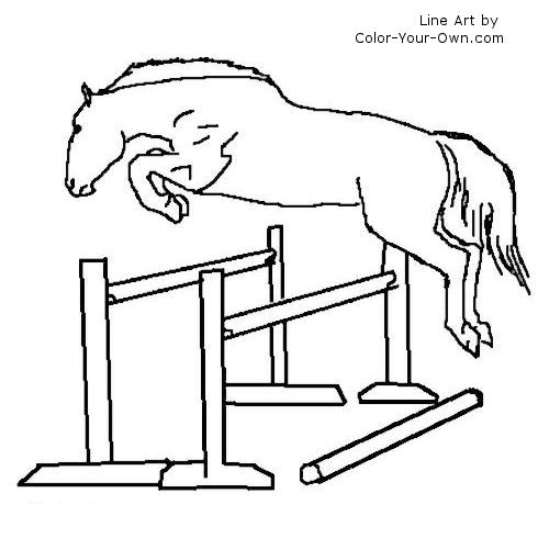 Warmblood horse jumping at liberty line art