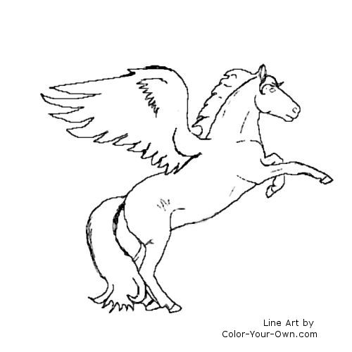 Winged Horse, Pegasus, Angel horse line art