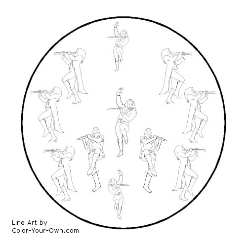 12 Days of Christmas - Eleven Pipers Piping Line Art