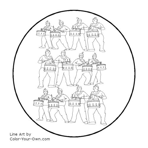 12 Days of Christmas - 12 Drummers Drumming Line Art