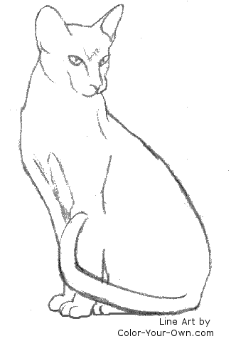 Oriental Cat Sitting Line Art