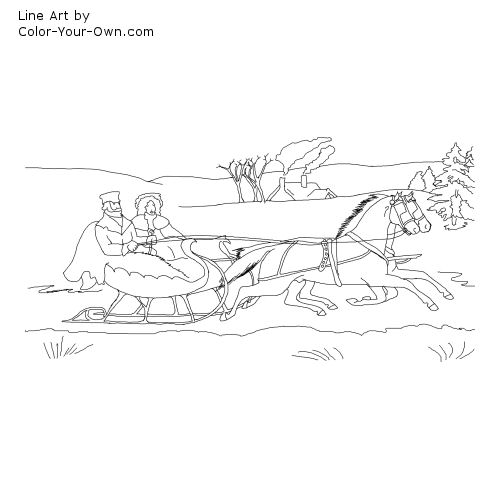 Horse Drawn Sleigh Line Art