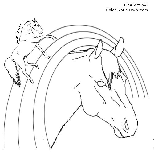 Rainbow and horses line art