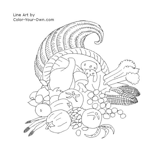 Thanksgiving Cornucopia Line Art